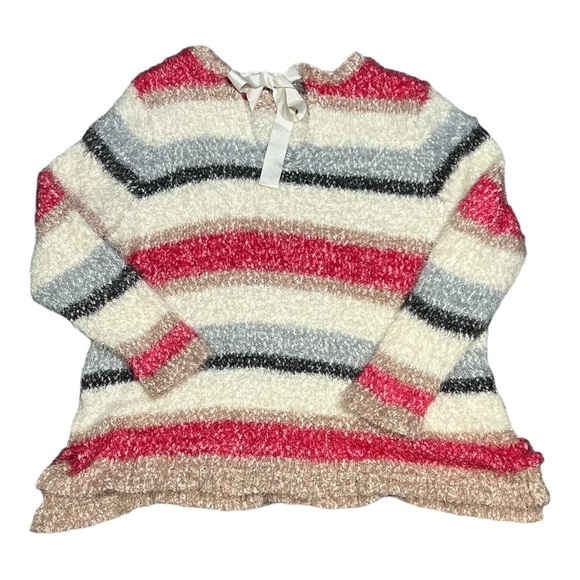 Lane Bryant Stripe Fuzzy Knit Sweater MultiColor Cutout Back Necktie Plus 26/28 - Picture 5 of 7